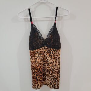 Y2K Cosmopolitan Womens Babydoll Top Size XL Leopard Animal Print Lace Trim